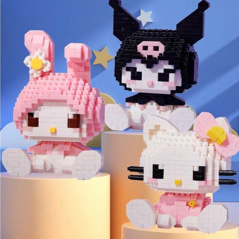 Cute Character Building Block Set - Pink, Black, White